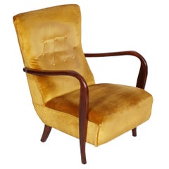 Mid-Century Modern Armchair Carlo Mollino Style Period 1940s Walnut and Velvet