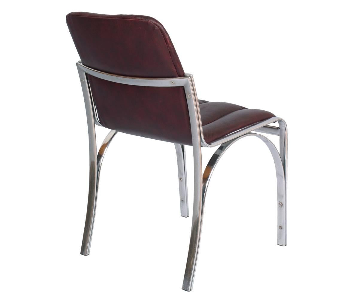Streamlined Moderne Italian 1970s Chairs Chromed Steel and Soft Leather  Gastone Rinaldi attributed For Sale