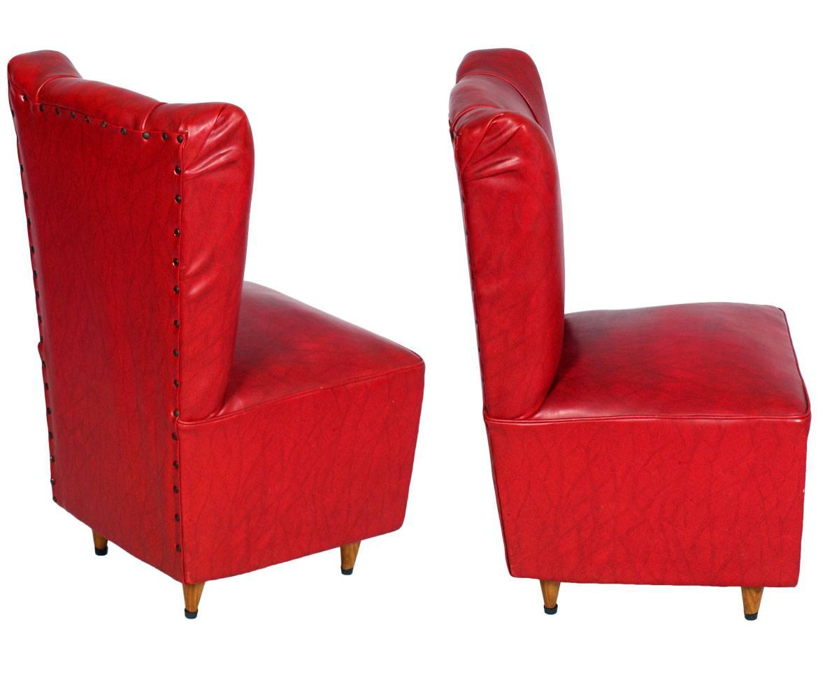 Pair of Italian Leatherette Chairs Art Deco Osvaldo Borsani attributed In Good Condition For Sale In Vigonza, Padua