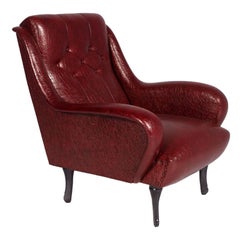 Mid-Century Modern Lounge Chair Zanuso Style Leatherette Ebonized Wood Legs