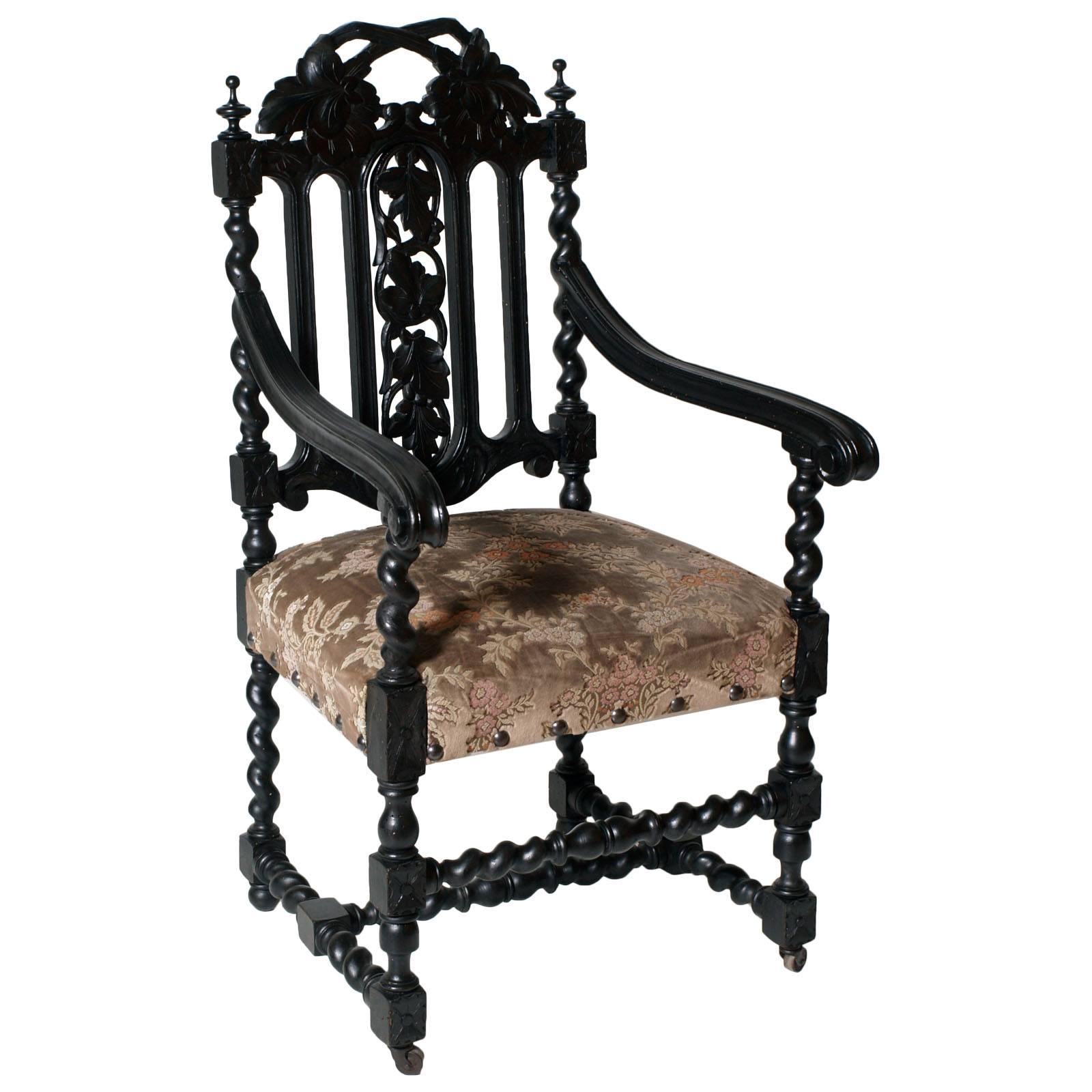 Monumental Ebonized Venetian Hand Carved Armchair, circa 1780 by Fratelli Mora