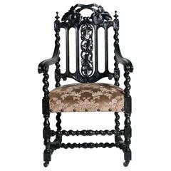 Fauteuil vénitien monumental sculpté à la main et ébénisé, par Fratelli Mora, vers 1780
