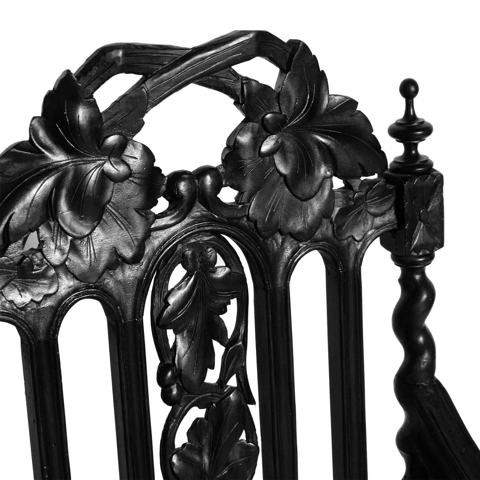 Baroque Monumental Ebonized Venetian Hand Carved Armchair, circa 1780 by Fratelli Mora For Sale