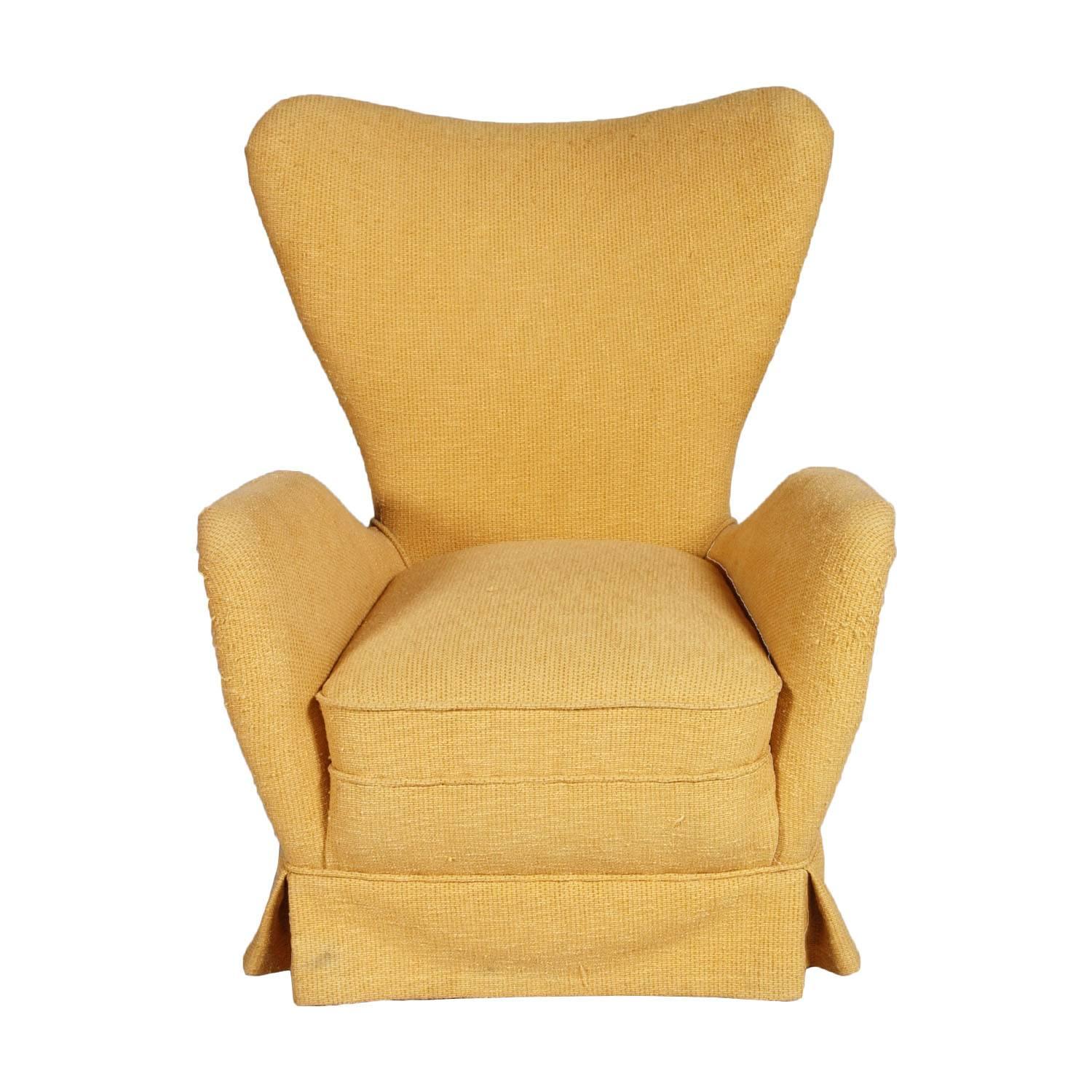 Mid-Century modern armchair Gio Ponti style with original upholstery light yellow raw cotton

Measure in cm: H 85\42  W 70   D 80.