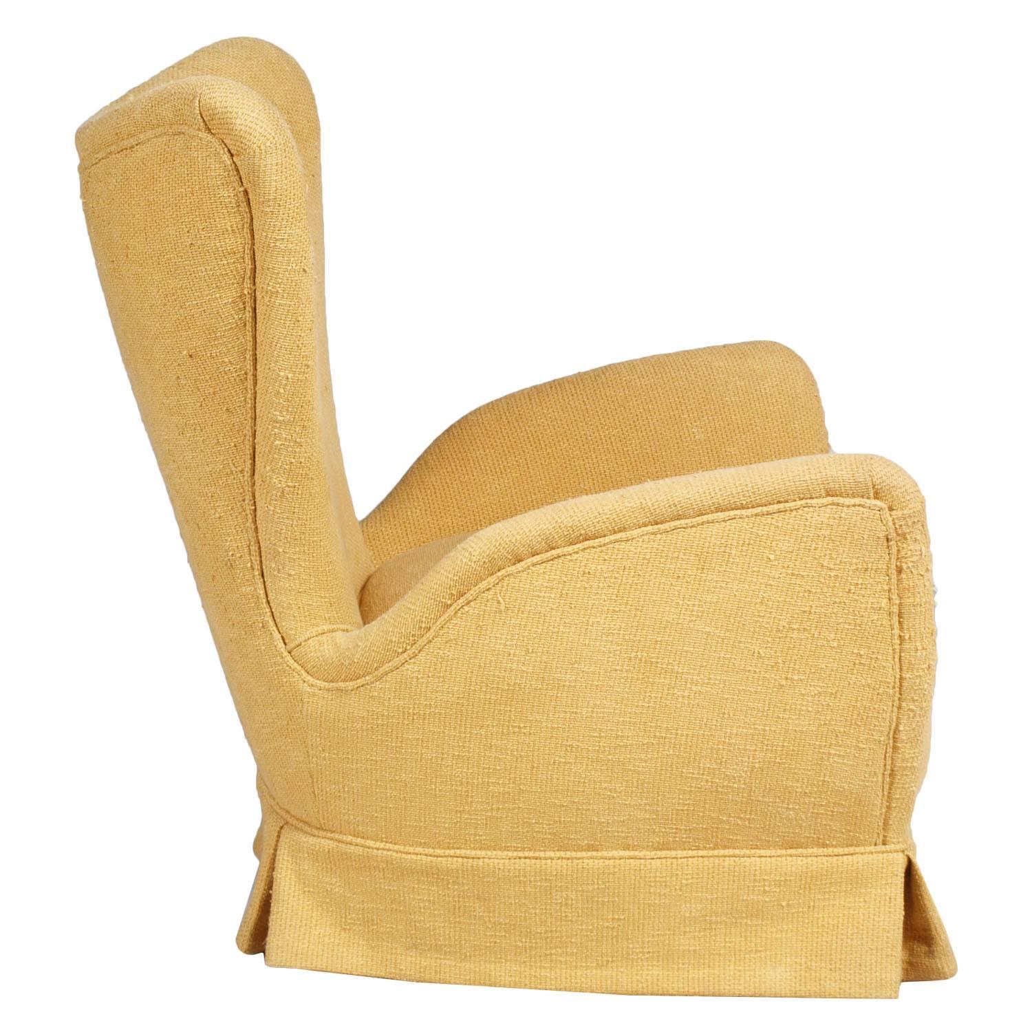 Mid-Century Modern Mid-Century Armchair Gio Ponti Style Original Upholstery Light Yellow Raw Cotton