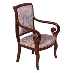 Antique Late 19th Century Franch Empire armchair , in Carved Solid Mahogany