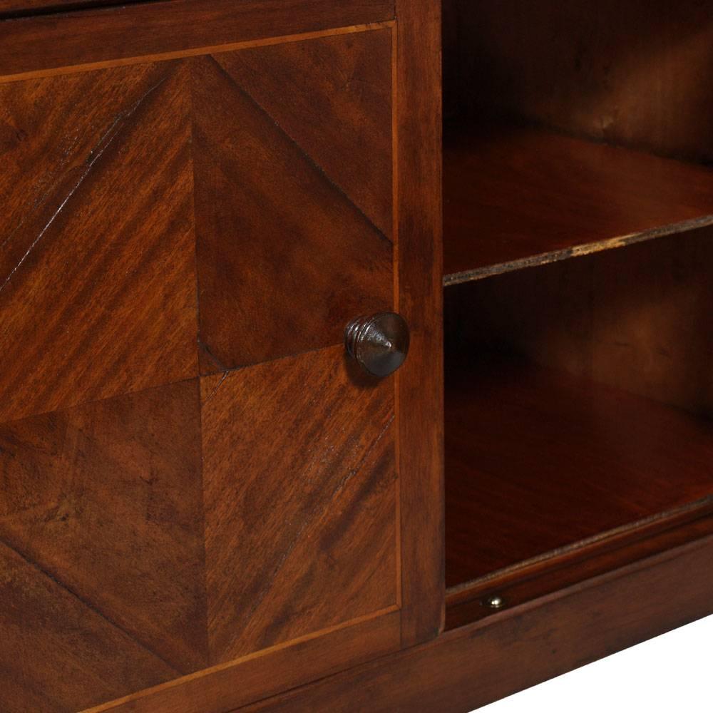 Appliqué Early 20th Century Art Deco Small Cupboard Cabinet in Walnut and Walnut Slab