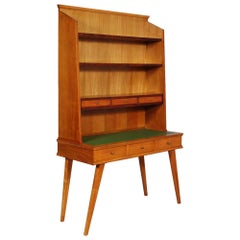 Italian Mid-Century Desk with Bookcase in Maple Wood Ico Parisi Style , 1950s