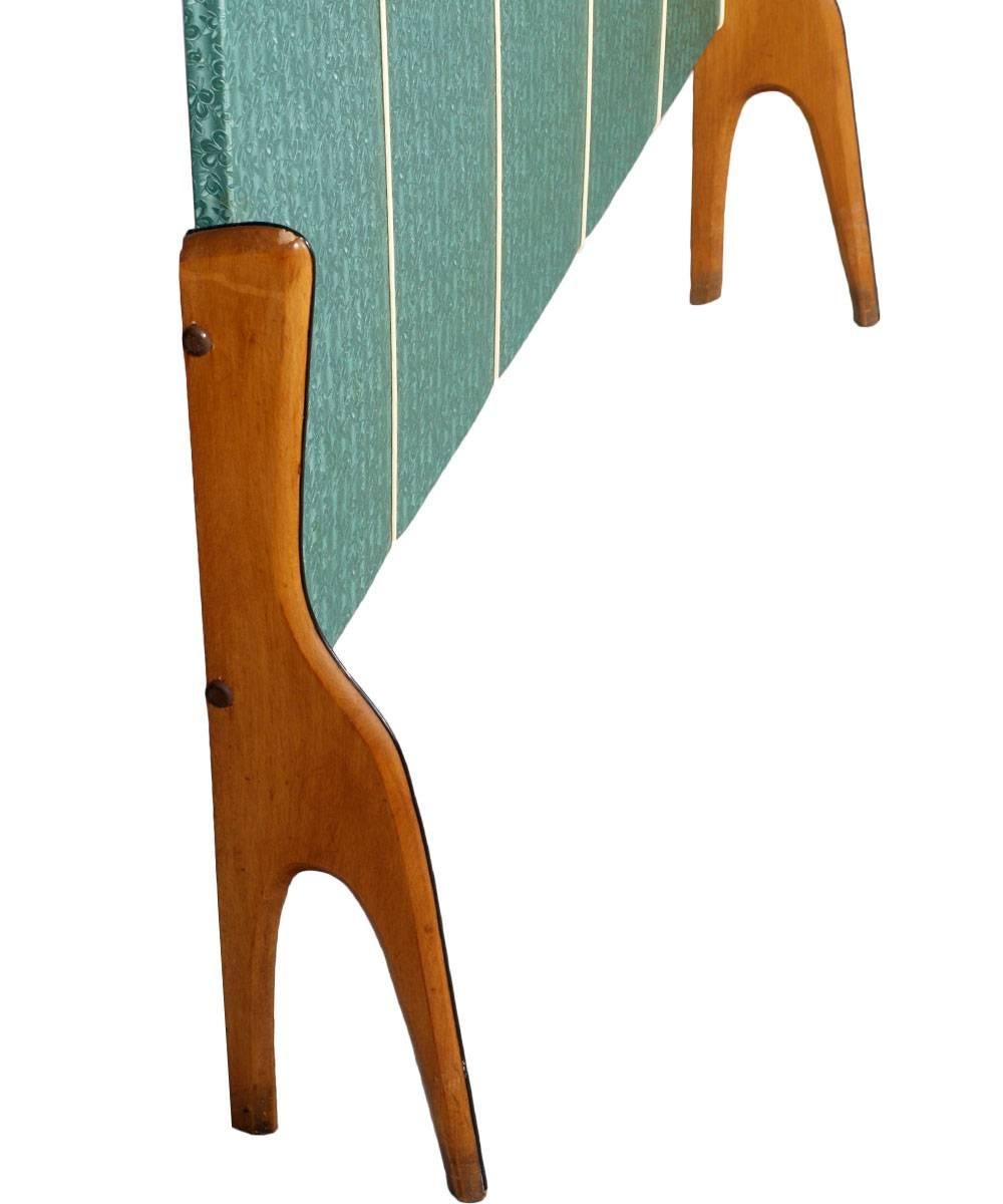 Mid-Century Modern Italian coat rack Ico Parisi atributed, wood of beech, green fabric printed plasticized, crystal, coat hooks in golden brass

Measure cm: H 180 x W 113 x D 20.
  
