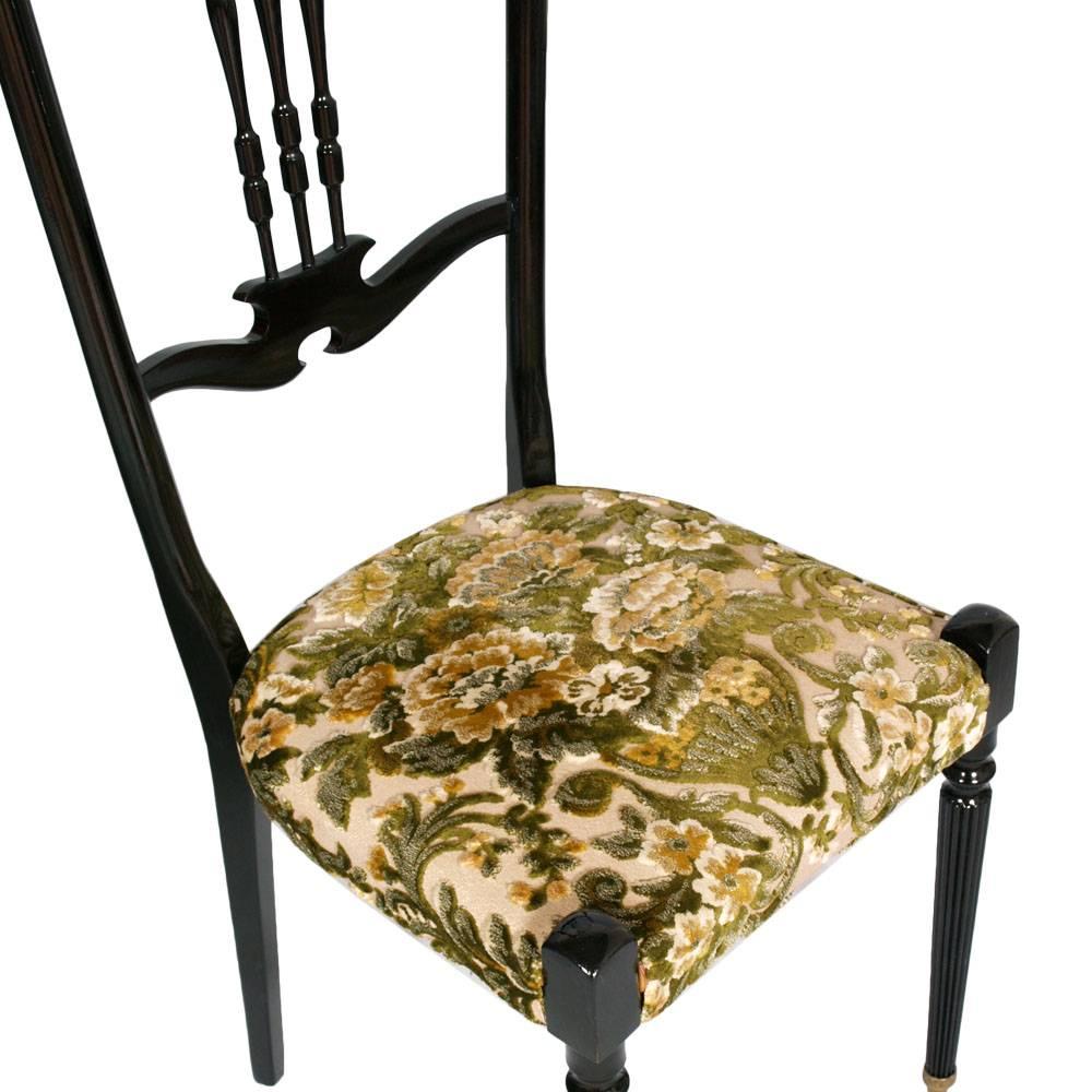 Mid-Century Modern Italian Pair of Chiavari High Back Chairs by Gaetano Descalzi, Ebonized Mahogany For Sale