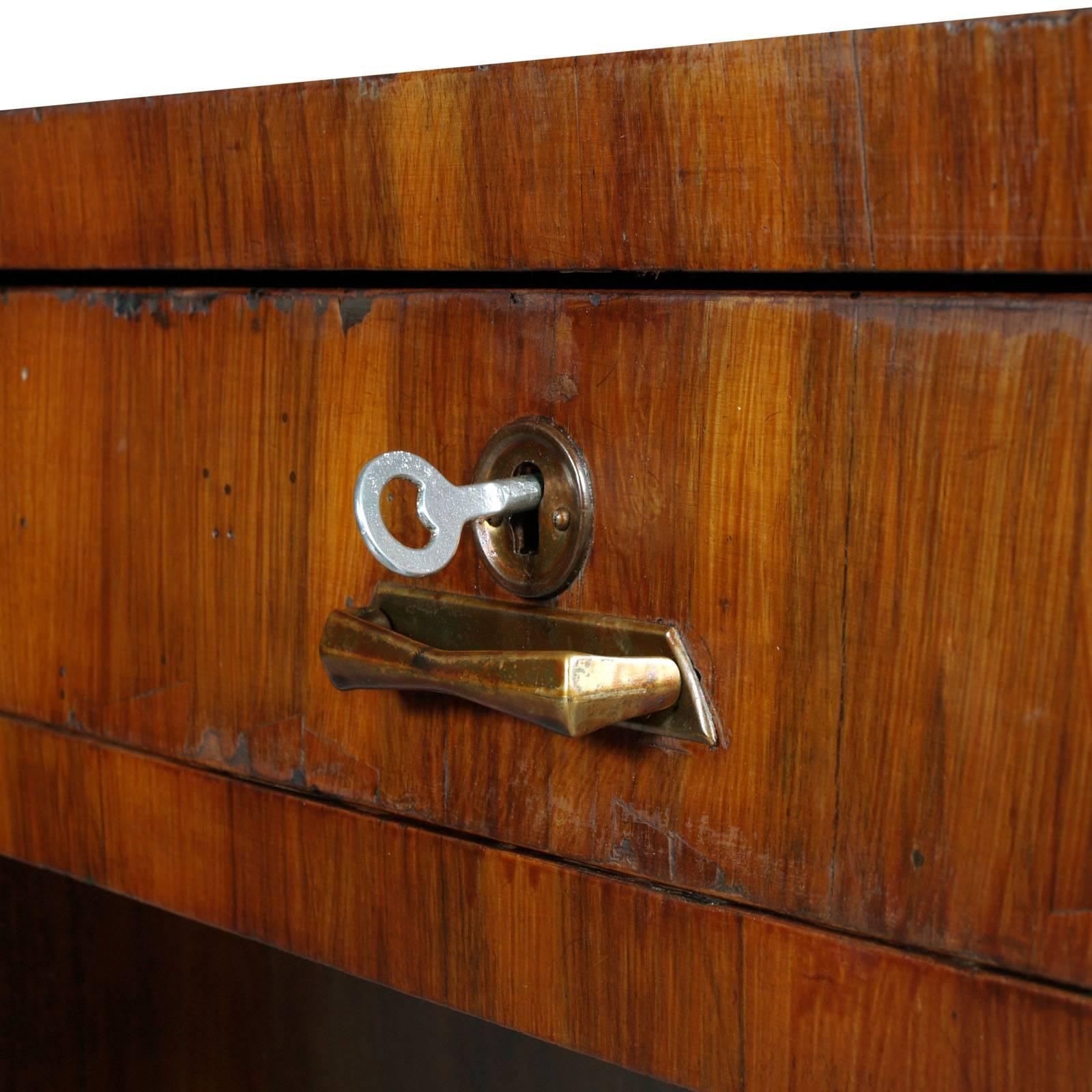 Art Deco Desk by Gaetano Borsani walnut veneer , lower ebonized , copper feet In Good Condition In Vigonza, Padua