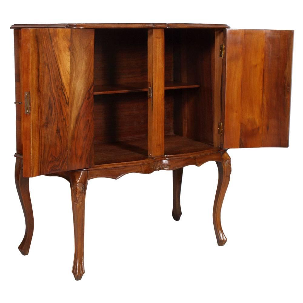 Art Nouveau Early 20th C. Serpentin Buffet Cabinet Walnut Hand-Carved & veneer with Inlaids For Sale