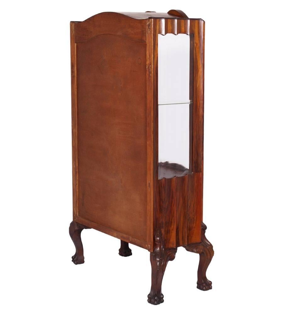 Hand-Carved Late 1800 Venetian Baroque Walnut and Burl Walnut Vitrine Display Cabinet For Sale