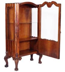 Late 1800 Venetian Baroque Walnut and Burl Walnut Vitrine Display Cabinet