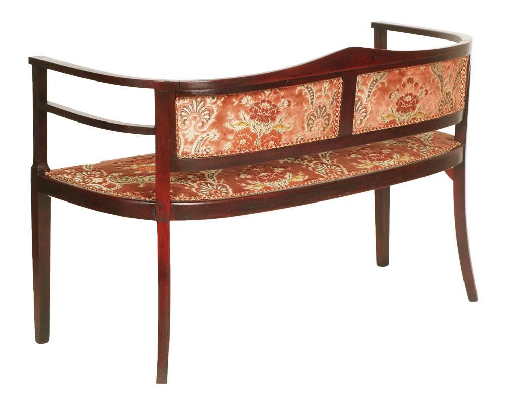Early 20th century Austrian Art Nouveau sofa , settee, by Koloman Moser and Josef Hoffmann designers, Period Belle Epoque, produced by Wiener Werkstätte (Vienna's Workshops).
Original settee from Vienna on wich we have restored and