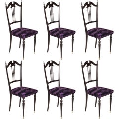 Used Mid-Century Modern Italian Set of Six Chiavari Chairs Restored and Reupholstered