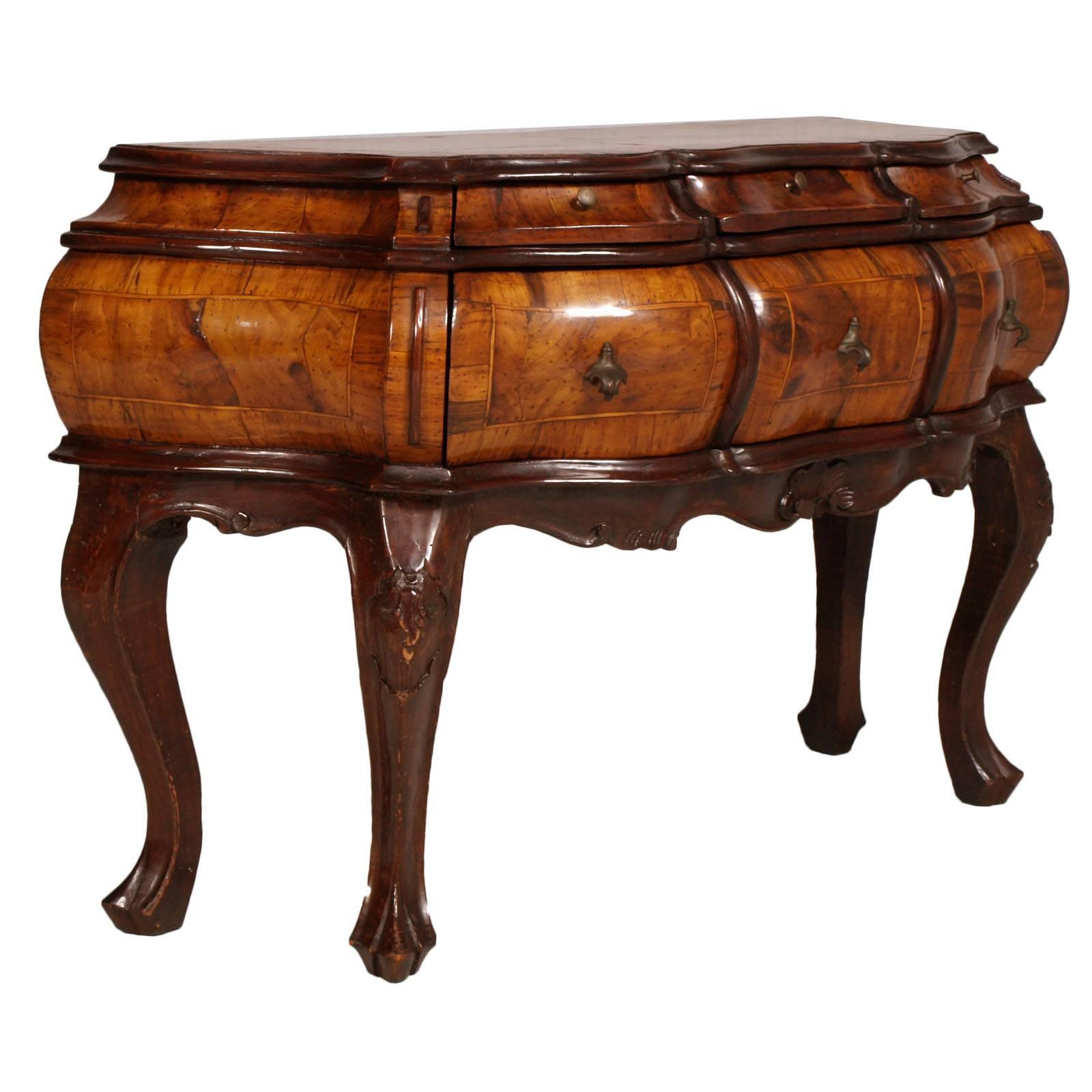 Hand-Carved 1890s Venetian Baroque Cabinet Chest of drawers console Handcarved Walnut Burl  For Sale