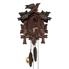 1930s Black Forest Carved Wood Cuckoo Clock with Birds