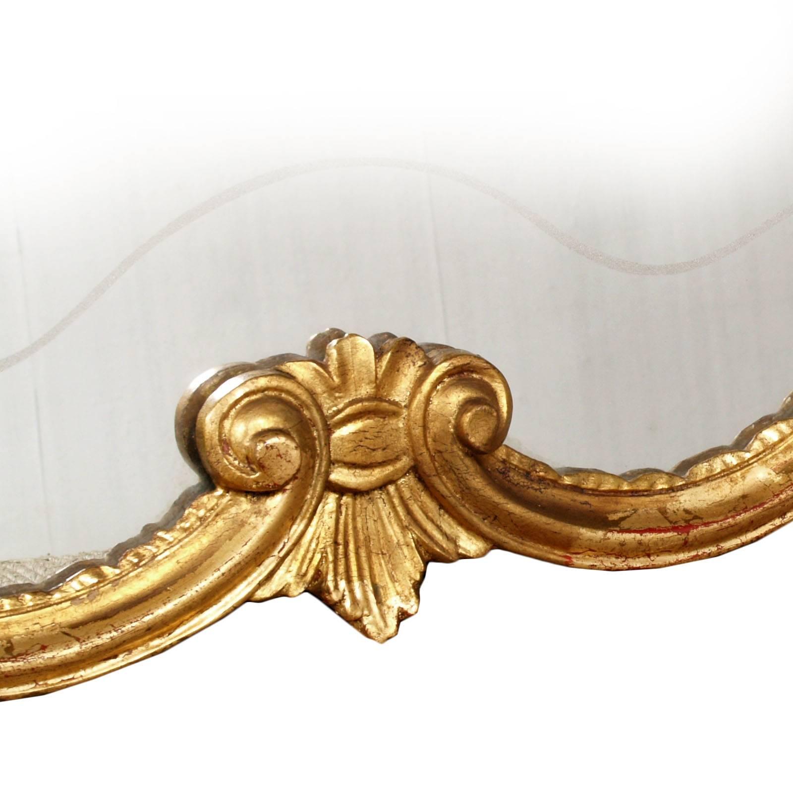 Baroque Revival 19th Century Venetian Baroque Mirror in Hand-Carved Walnut Gold Leaf Finish