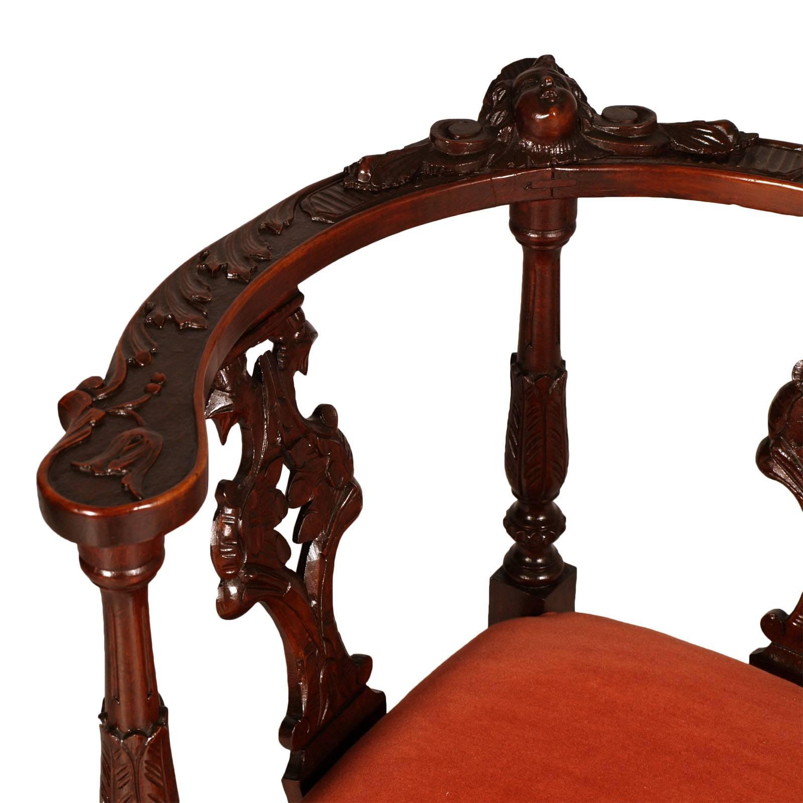 Last 19th Century Sofa & Armchairs Carved Walnut by Testolini Salviati, Venice For Sale 2