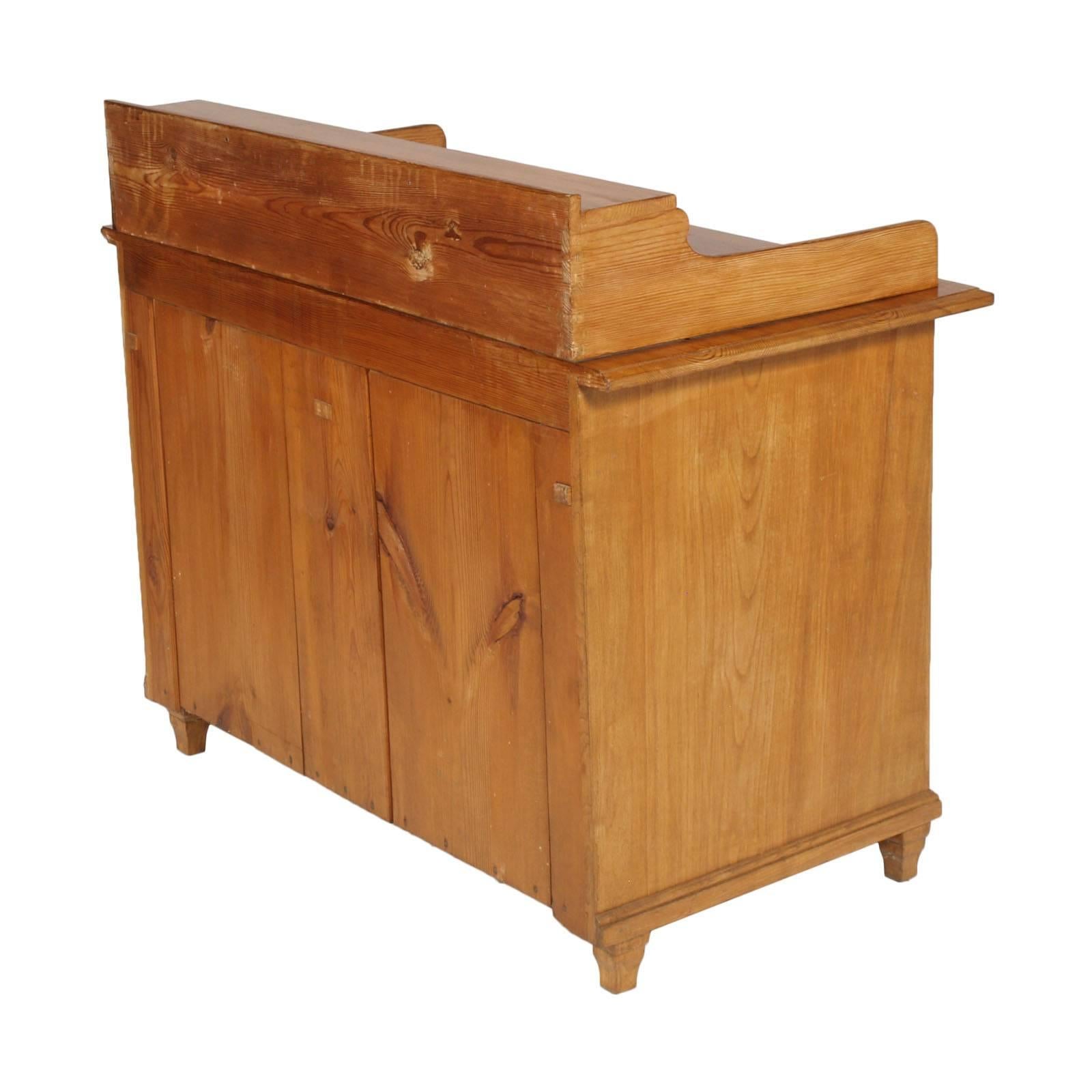 Italian Late 19th Century Tyrolean Credenza Vanity Sideboard in solid Larch wax polished For Sale