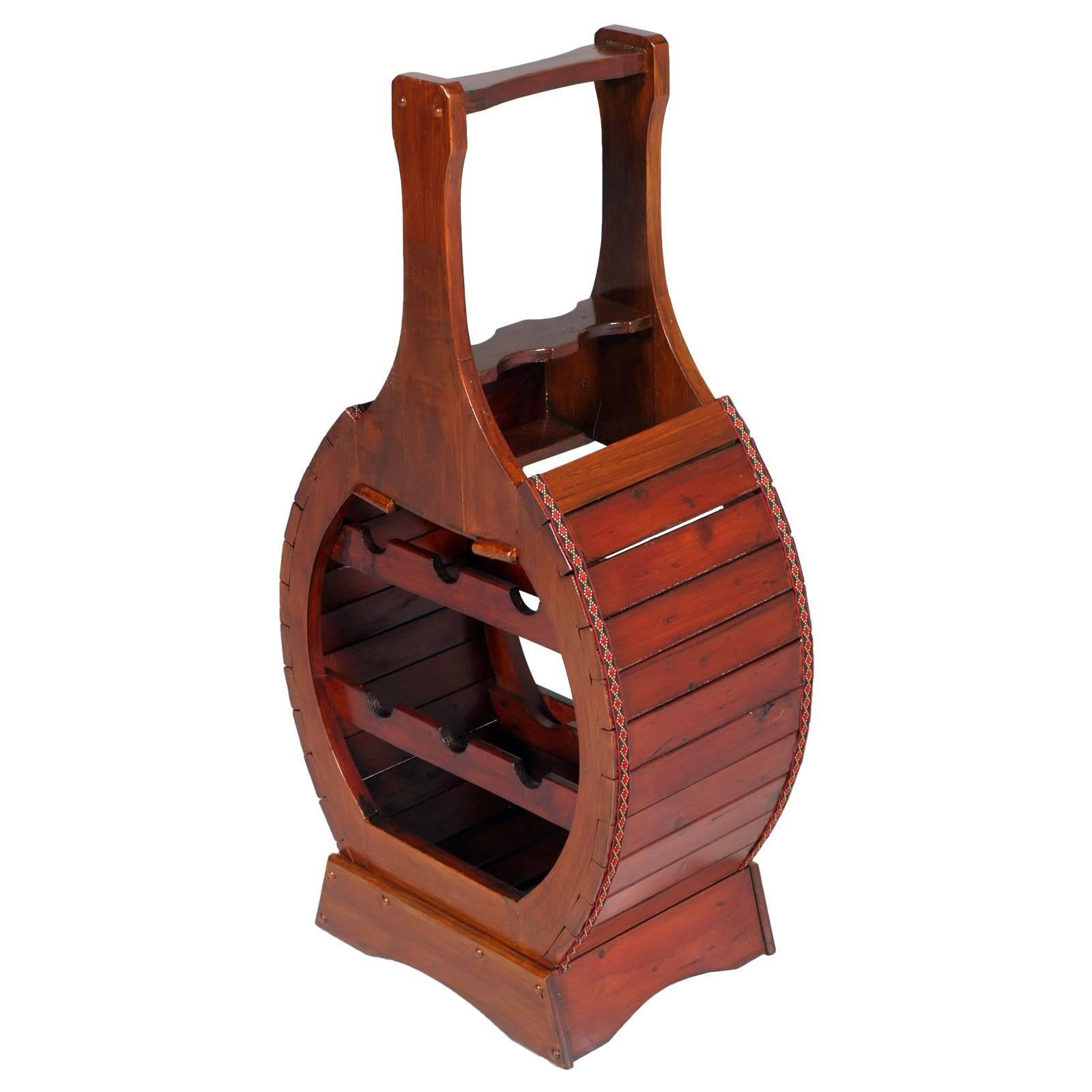 1940s Vintage Italian Wood Wine Bottle Holder in Durmast Restored and Polished For Sale