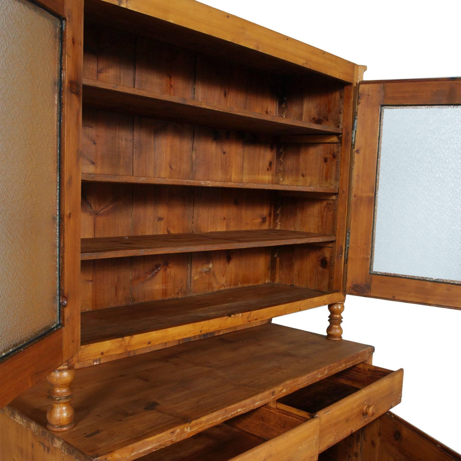 19th Century Tyrol Credenza Sideboard, Solid Wood, Restored and Wax Finished In Good Condition For Sale In Vigonza, Padua