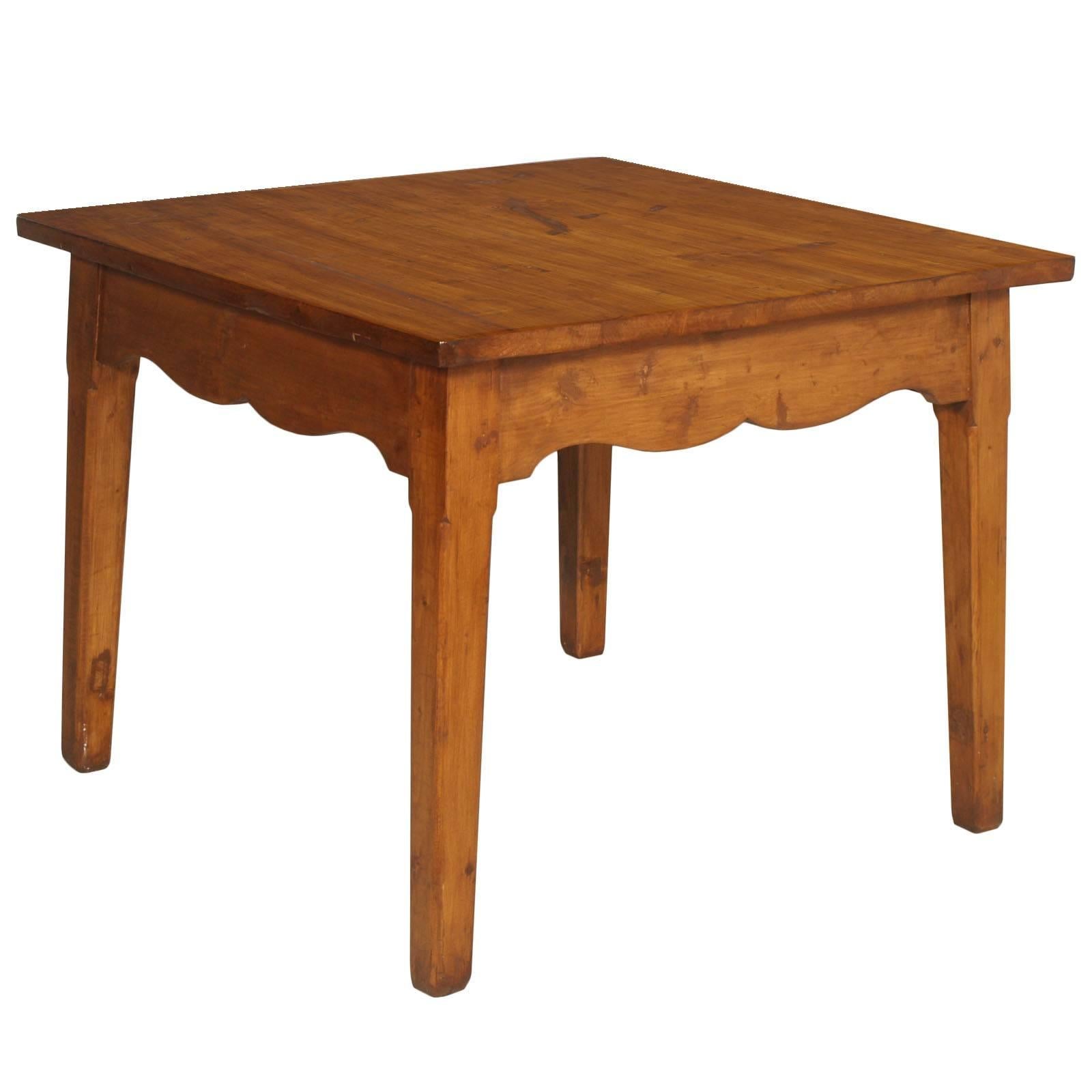 Tyrolean Square Table in Solid Larch Rustic Mountain Style Art Deco, 1920s