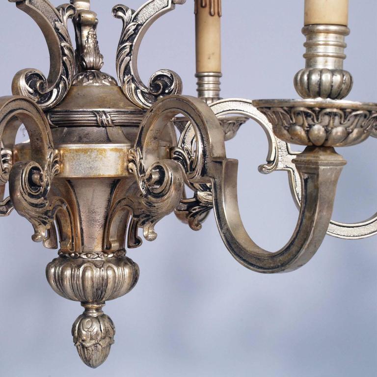 Antique Six Lights Silver Plated Heavy Bronze Chandelier Baroque Louis