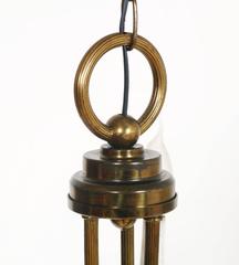 Gothic Burnished Brass Chandelier Three Lights, in Ribbed Brass, Art Decò age