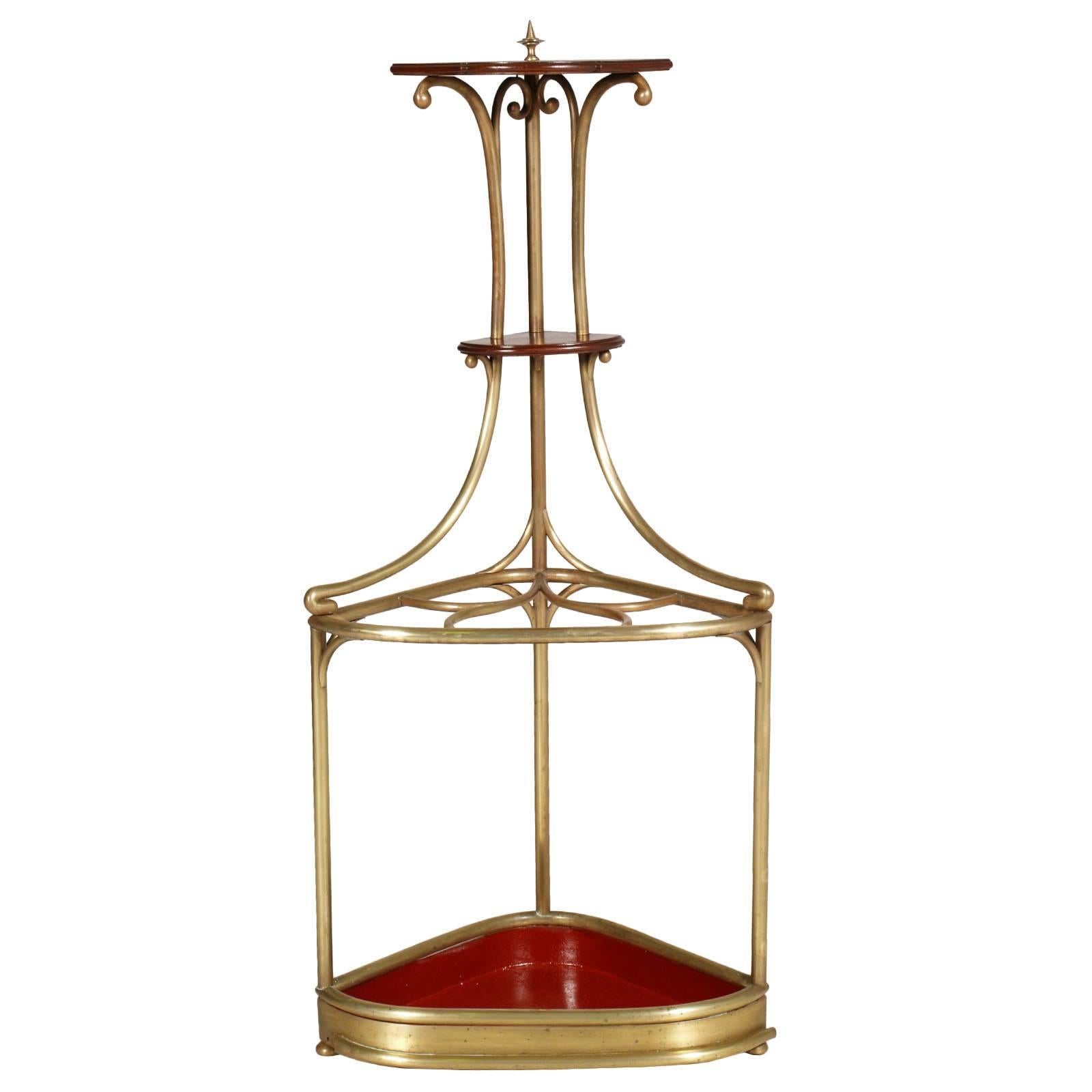 Corner Umbrella Stand Art Nouveau in Brass and Oak Attributable Josef Hoffmann
