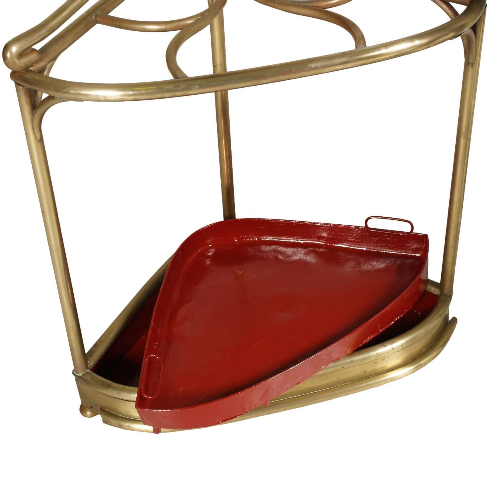 Austrian Corner Umbrella Stand Art Nouveau in Brass and Oak Attributable Josef Hoffmann For Sale