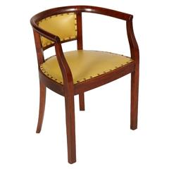 Paire de chaises "Pozzetto" Art Déco des années 1930 avec revêtement en noyer cuir d'origine