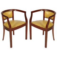 1930s Pair of "Pozzetto" Chairs Art Deco in Walnut Coating Original Leatherete