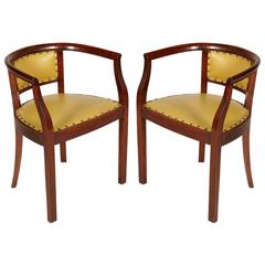 1930s Pair of "Pozzetto" Chairs Art Deco in Walnut Coating Original Leatherete