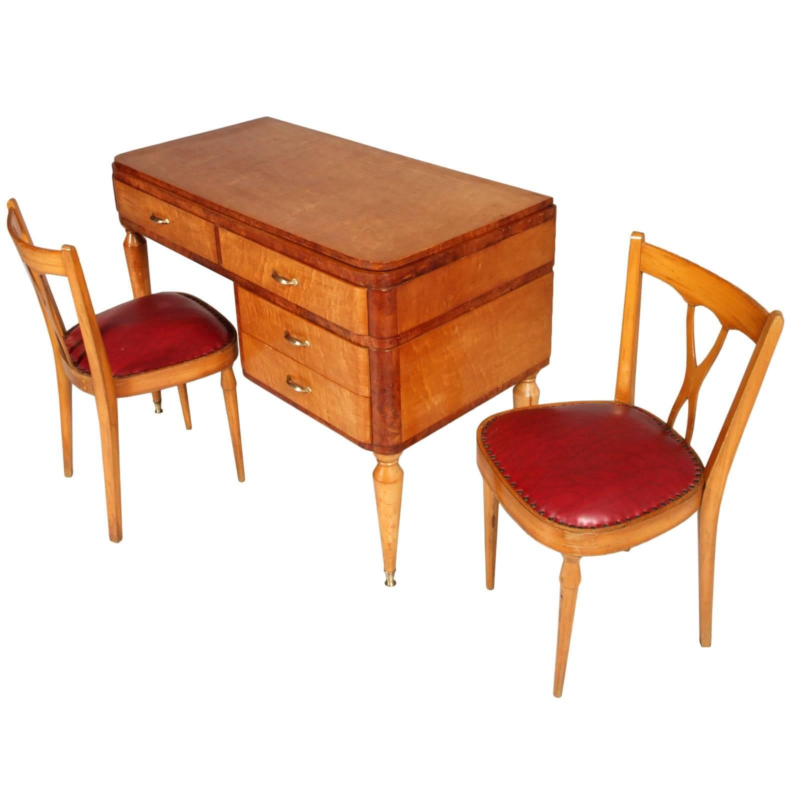 Gilt Desk and Dressing Table, with Mirror Style of Ulrich, circa 1936, Vanity Table For Sale