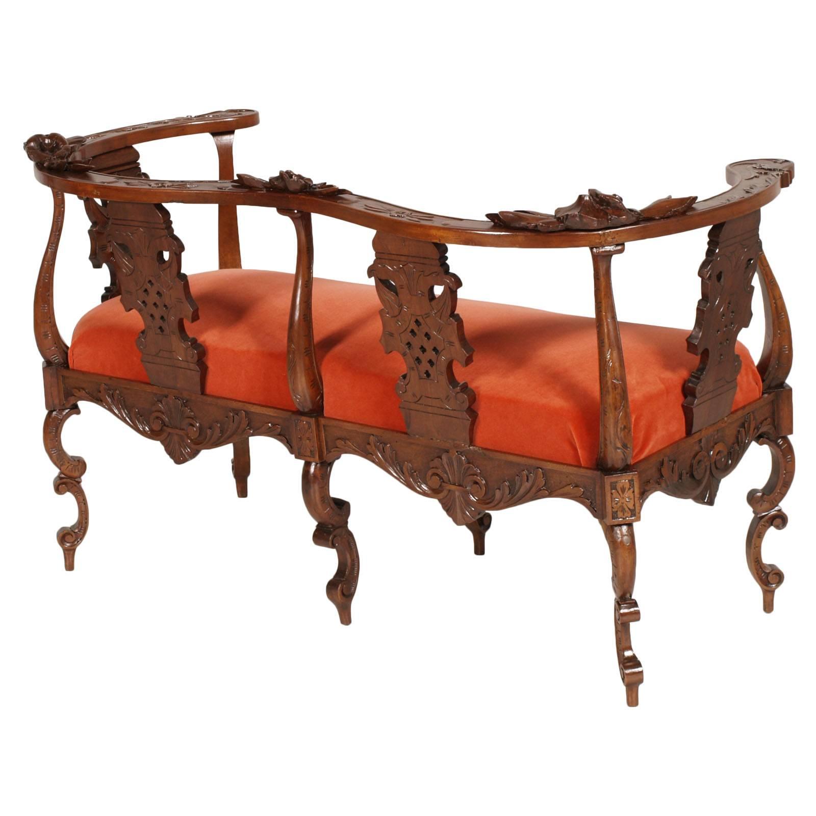 Renaissance Revival Spectacular Two-Seat Sofa by Testolini & Salviati Murano Venice Totally Carved For Sale