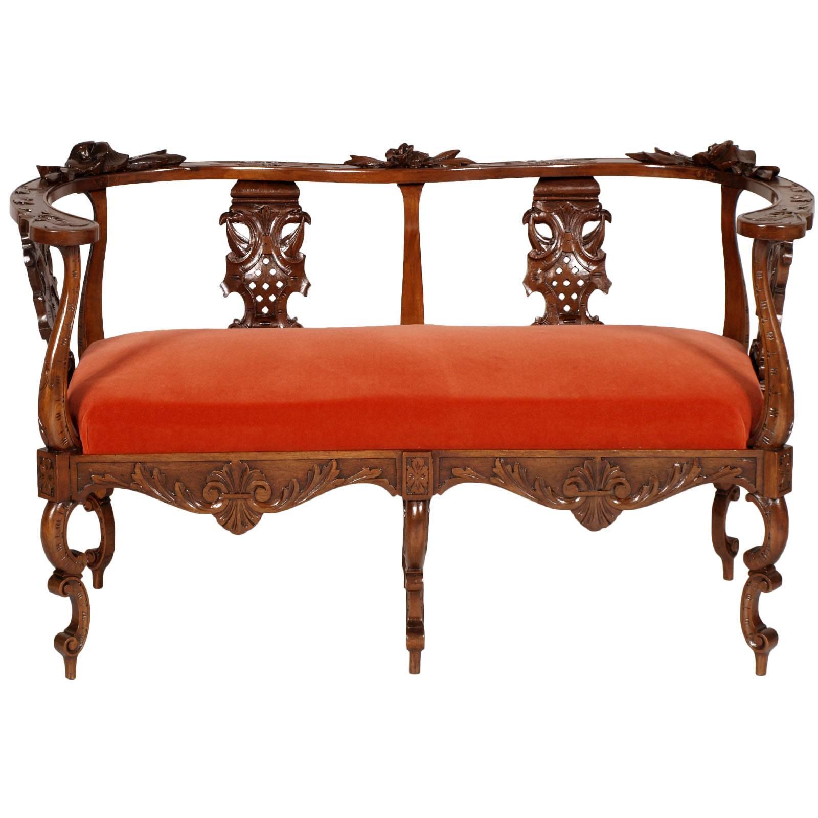 Spectacular Two-Seat Sofa by Testolini & Salviati Murano Venice Totally Carved For Sale