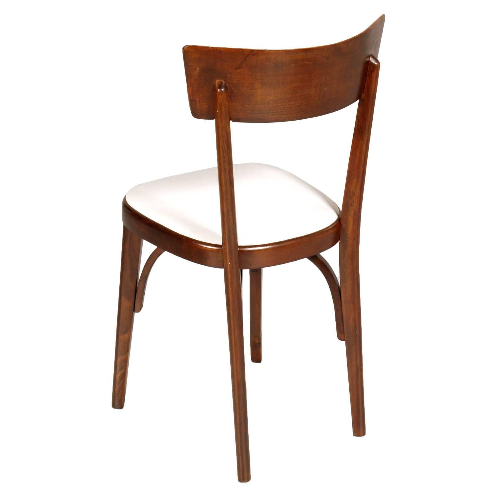 Mid-Century Modern Pair of Chairs Bistrot Baumann in Massive Bent Walnut Robust and Elegant
