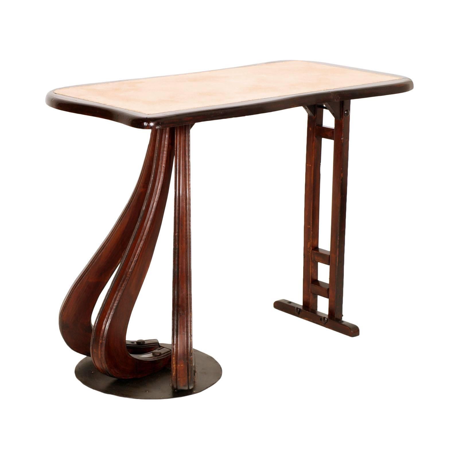 Ulrich or Carlo Mollino style side occasional Table, shelf , console, in walnut