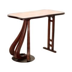 Guglielmo Urlich Manner Side Table, in Walnut, Marble Top, Steel Circular Foot 8