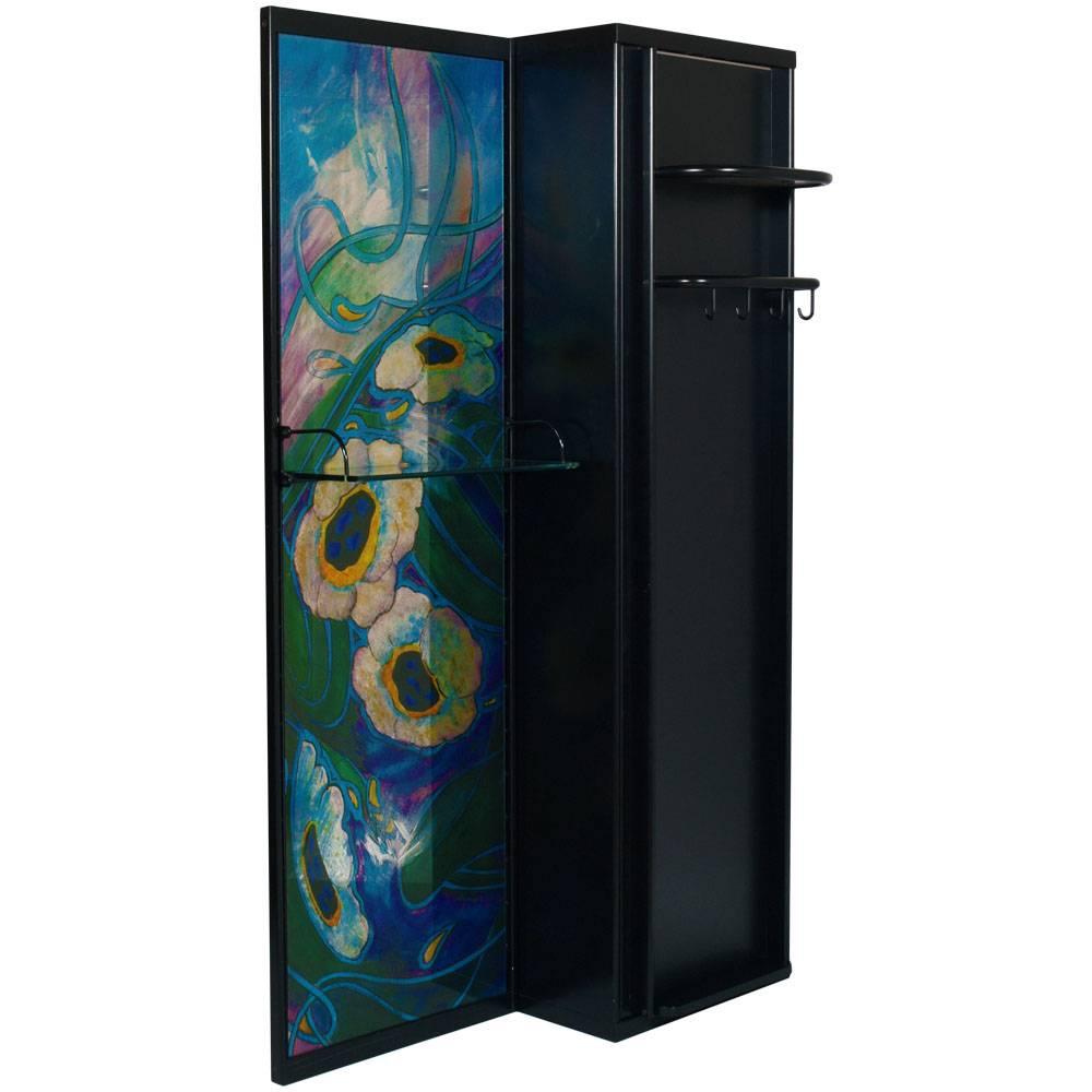 1980s Hanger Wardrobe in lacquered wood with flower motif and mirrors in the style of Art Nouveau 
The furniture is a cabinet enclosed by a mirror swing door, joined with a mirrored part screen printed with Andy Warol's style flowers with a