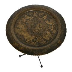 Coffee Table, Enamelled Engraved Brass Plate Top, attributed to Osvaldo Borsani