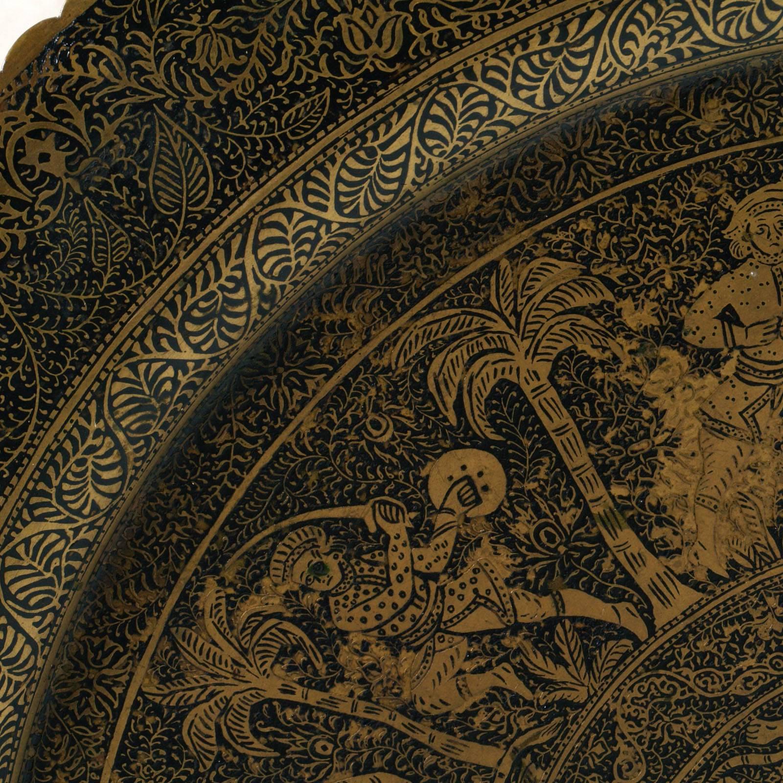 Mid-Century Modern Coffee Table, Enamelled Engraved Brass Plate Top, attributed to Osvaldo Borsani