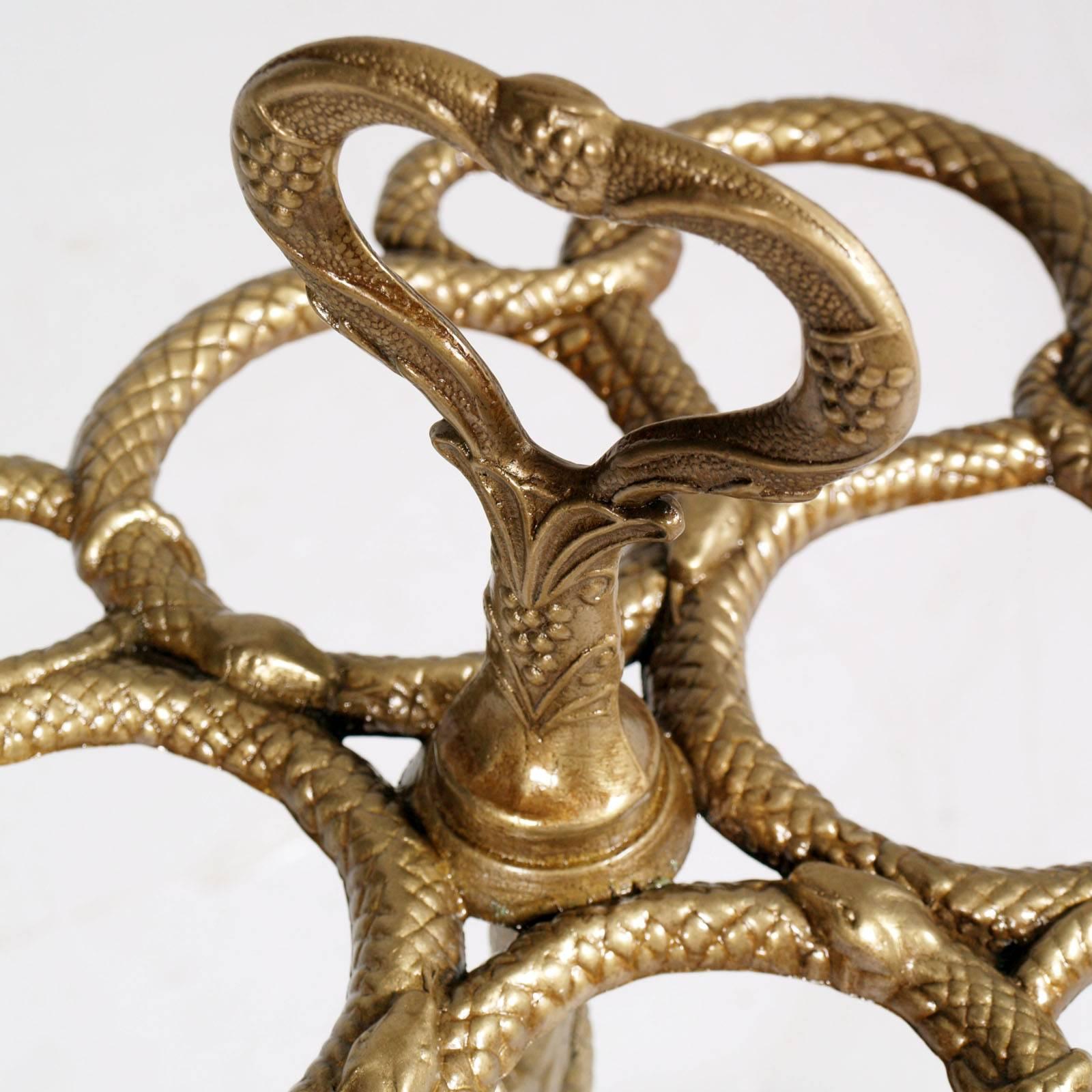 Italian Art Nouveau Gilded Bronz Umbrella Stand Richly Decorated Snakes and Floral Motif