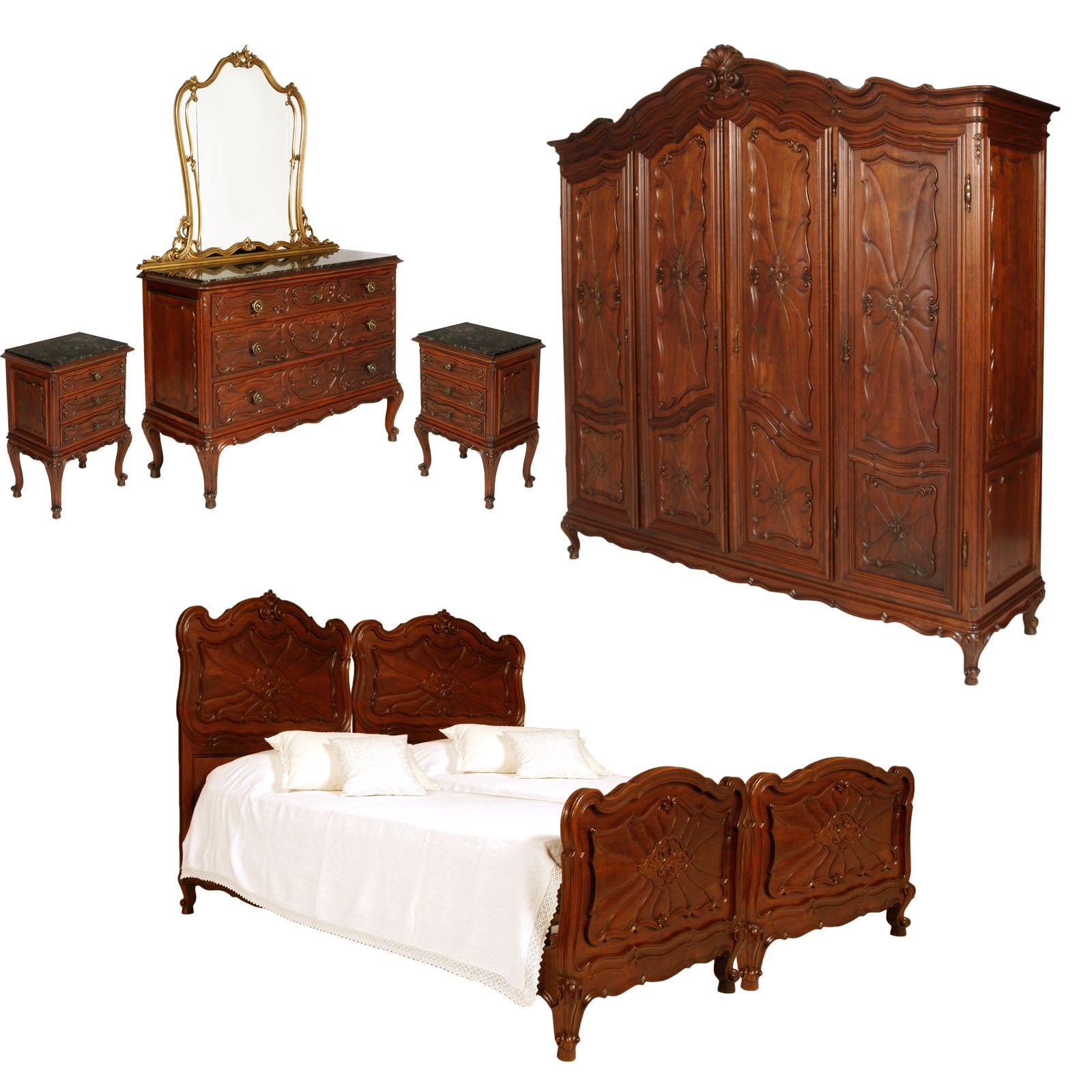 1910s Chippendale Venetian Baroque Revival Bedroom Set in ...