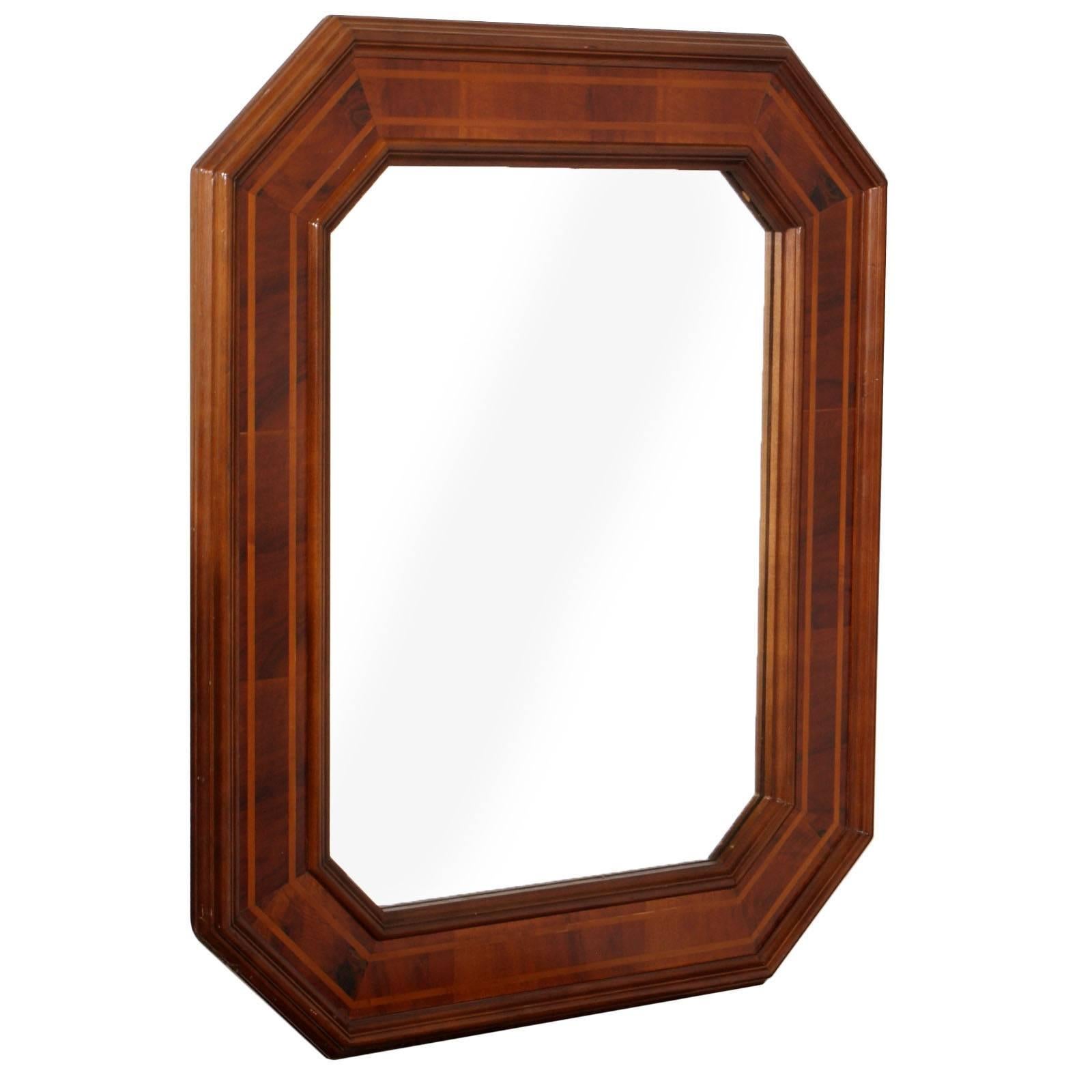 Neoclassical  Octagonal Mirror with Frame in veneered Walnut Beech tree inlaid For Sale