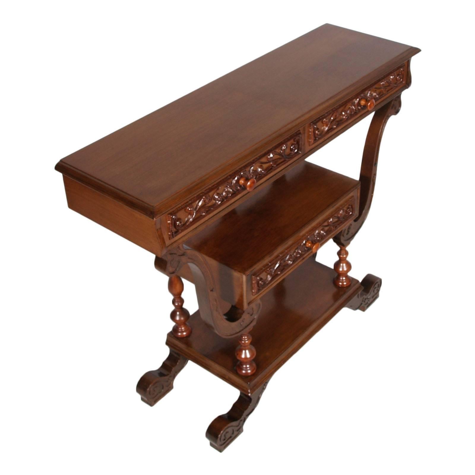 Italian Early 20th Century Neo-Gothic Cabinet Console in Hand-Carved Walnut For Sale