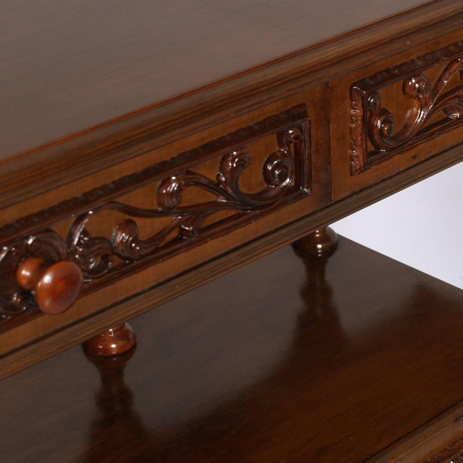 Gothic Revival Early 20th Century Neo-Gothic Cabinet Console in Hand-Carved Walnut For Sale