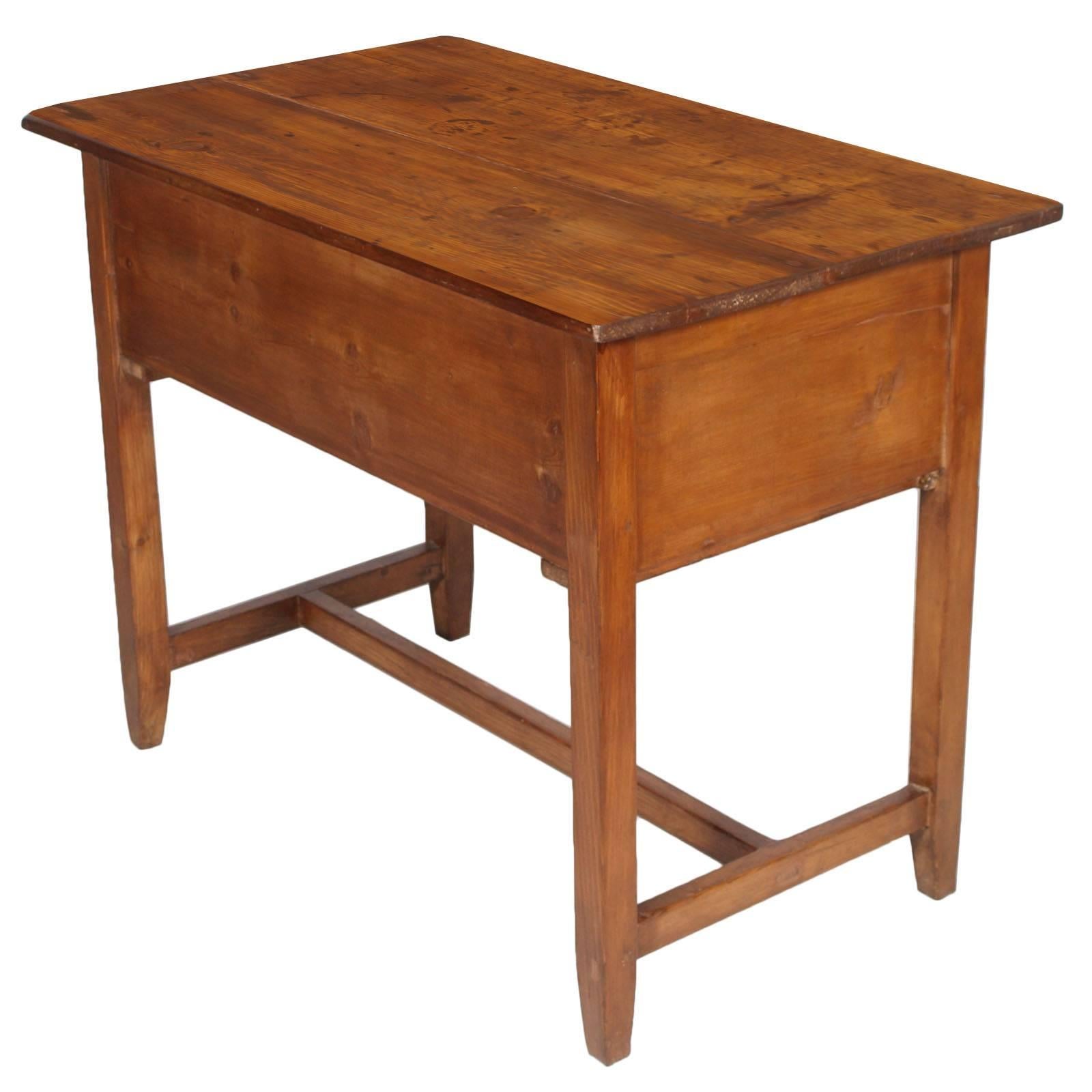 Italian Antique Country Farm Work Table Desk in Solid Pine Rustic, Restored Wax Polished
